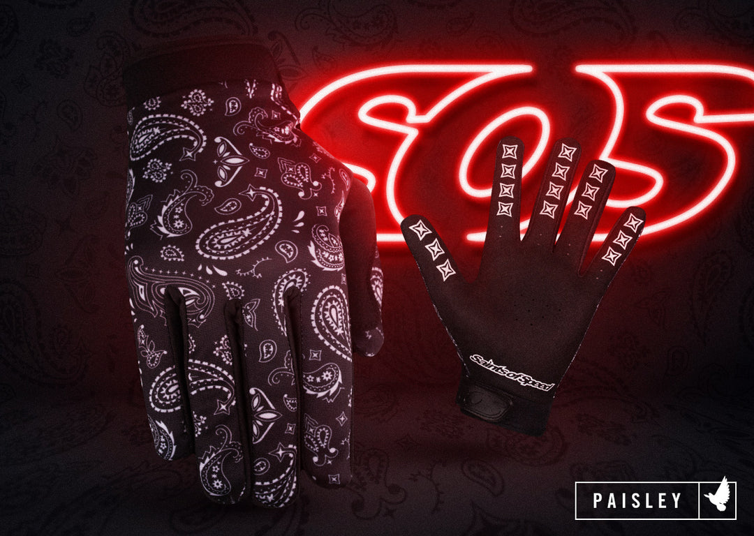 Black Motocross Gloves - Black Paisley | Saints of Speed